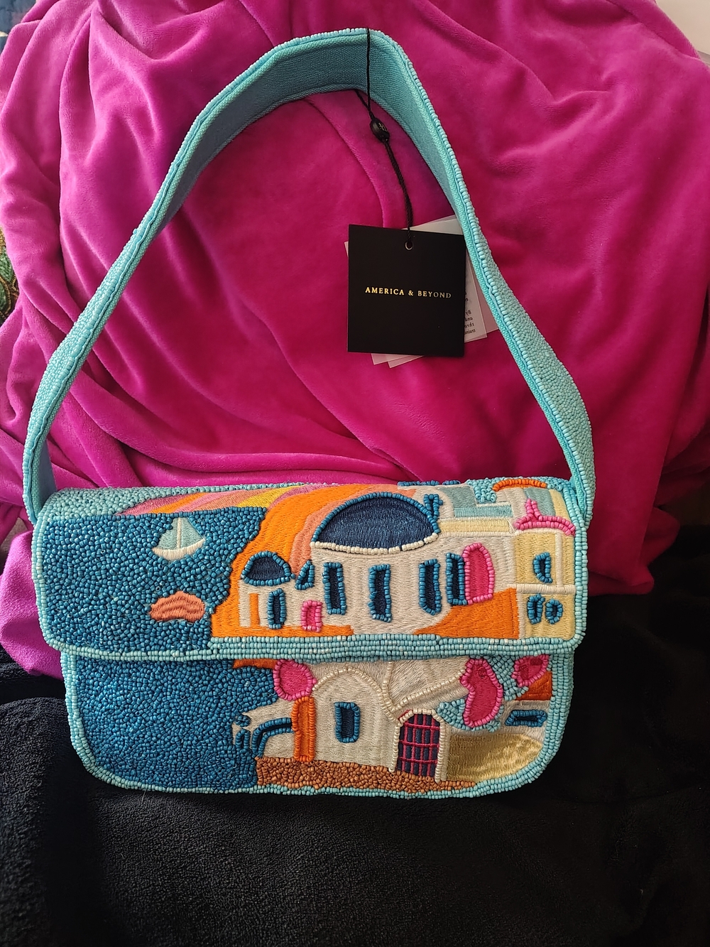 Turquoise Beaded Santorini Greece Shoulder Bag NWT